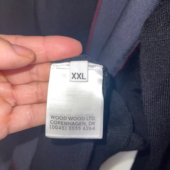 Wood Wood Mens Sweater Size XXL Black Mario Striped Cardigan Pure Wool New - Picture 8 of 10